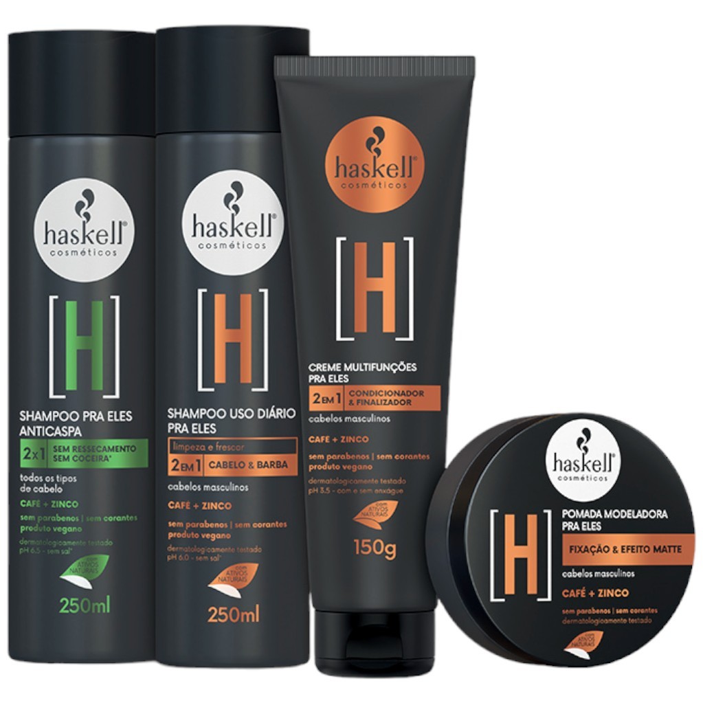 Kit Haskell Homem + Shampoo Creme Pomada 4 Itens Completo