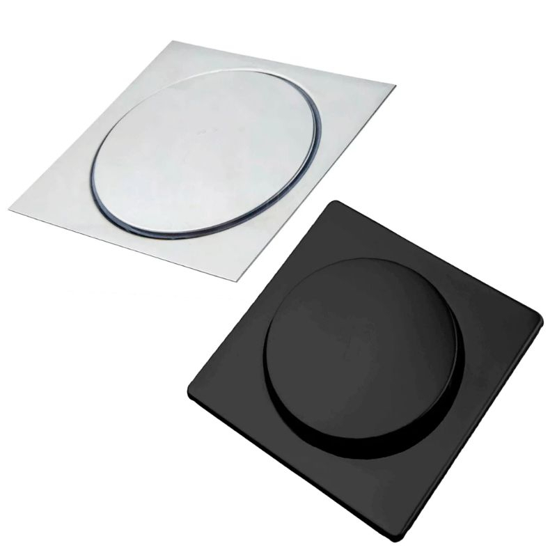 Ralo Inteligente 15x15 Clique Para Banheiro Inox Preto/Cromado Quadrado Luxuoso Prático