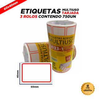 Kit C/ 3 Rolos N°09 de Etiqueta Tarjada Multiuso 60mmx40mm Total  750 Etiquetas em Oferta na Shopee