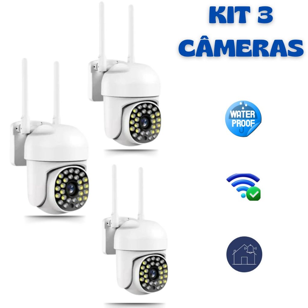 Kit 3 Câmera de Segurança 28Leds IP66 a Prova D'água Infravermelho Alarme App YOOSEE E ICSEE Bivolt