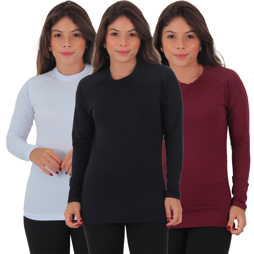 Kit 3 Blusas Térmica Peluciada Quentinha Manga Longa em Oferta na Shopee