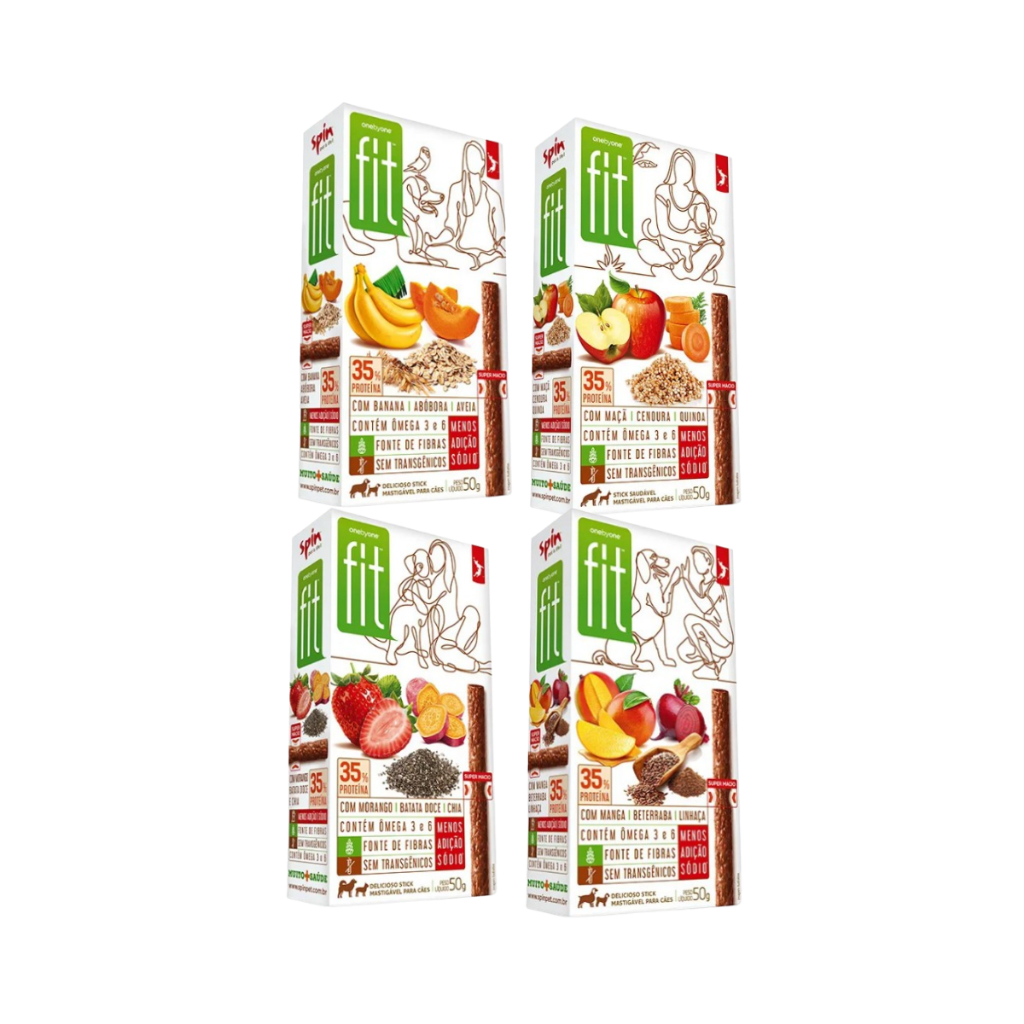 Petisco Para Cães Spin Pet Stick Fit Palito Morango Maçã Manga Banana Kit 4 Ou 8 Caixas