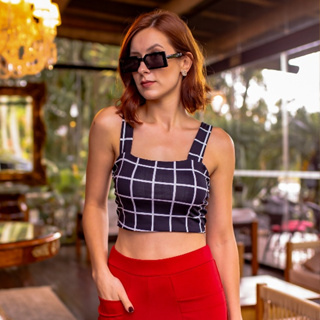Cropped Alça Grossa Xadrez Quadriculado Preto e Branco em Oferta na Shopee