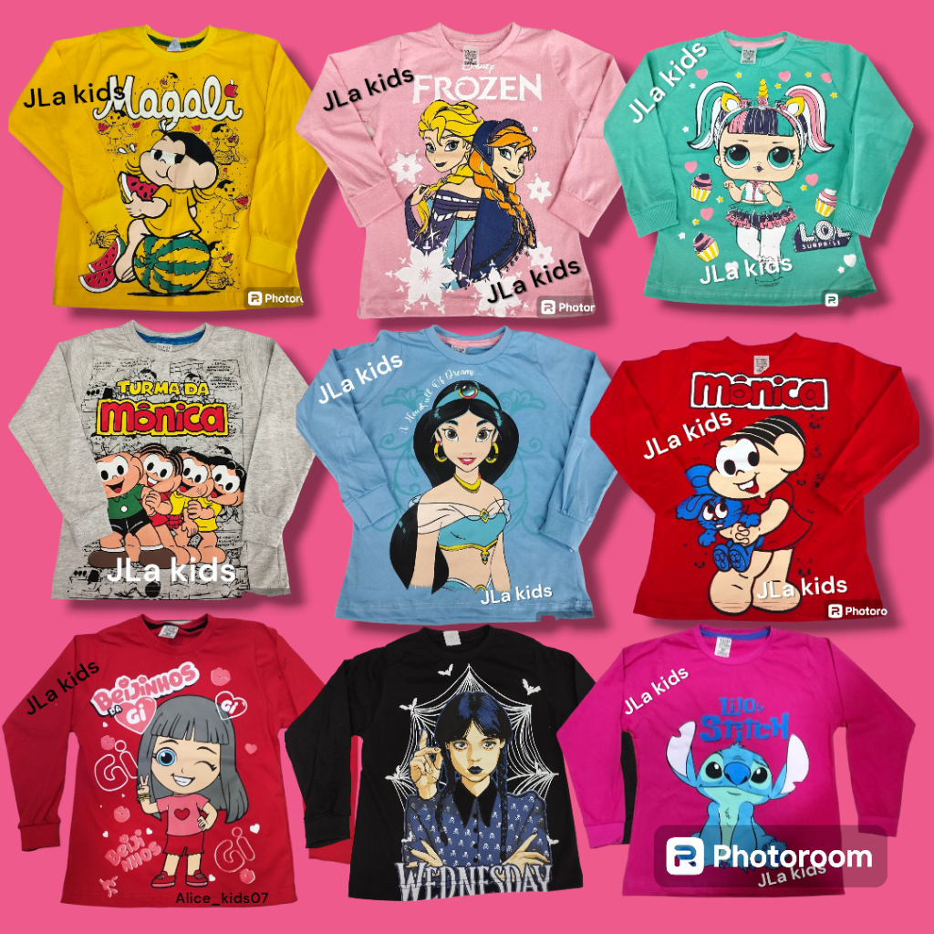 Camiseta M.longa menina 100% algodão (AQUI SÓ TAM. 02/04/06) em Oferta na Shopee