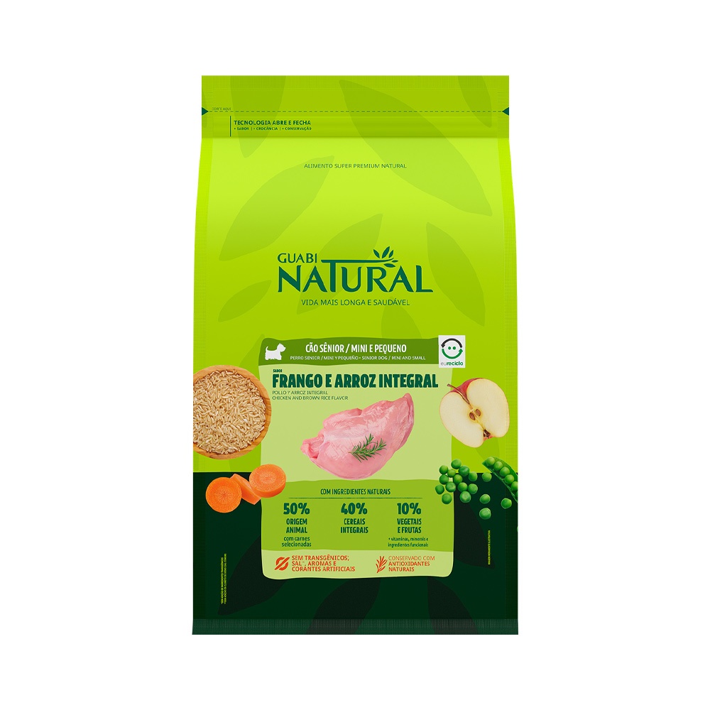 Ração Guabi Natural Cães Sênior Porte Mini e Pequeno Frango e Arroz 10 KG