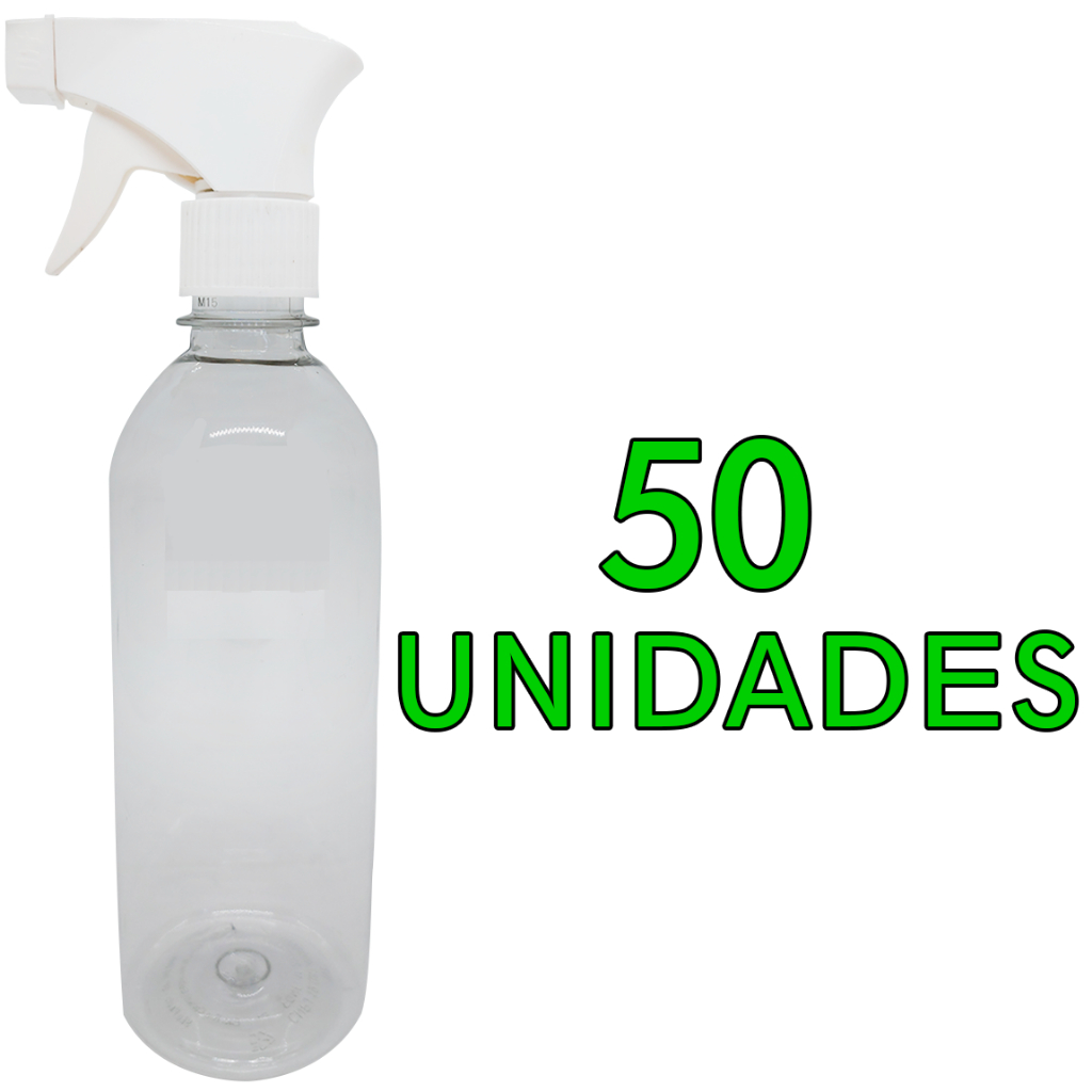 50 Garrafinha Pet 500ml com Gatilho Borrifador Multiuso