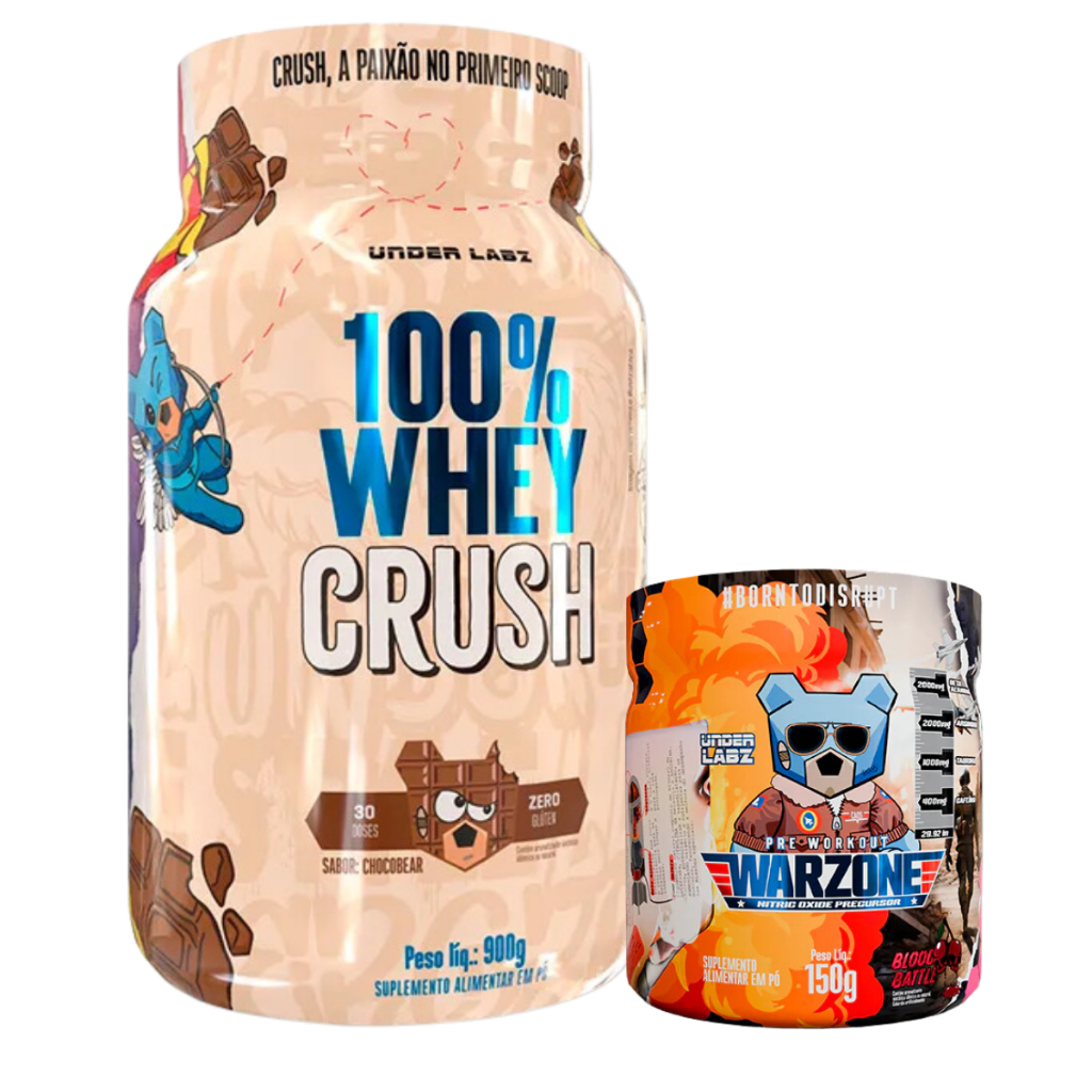 100% Whey Crush - 900g - Contém Lactose - Under Labz + Warzone - Pré Treino - 150g - Under Labz