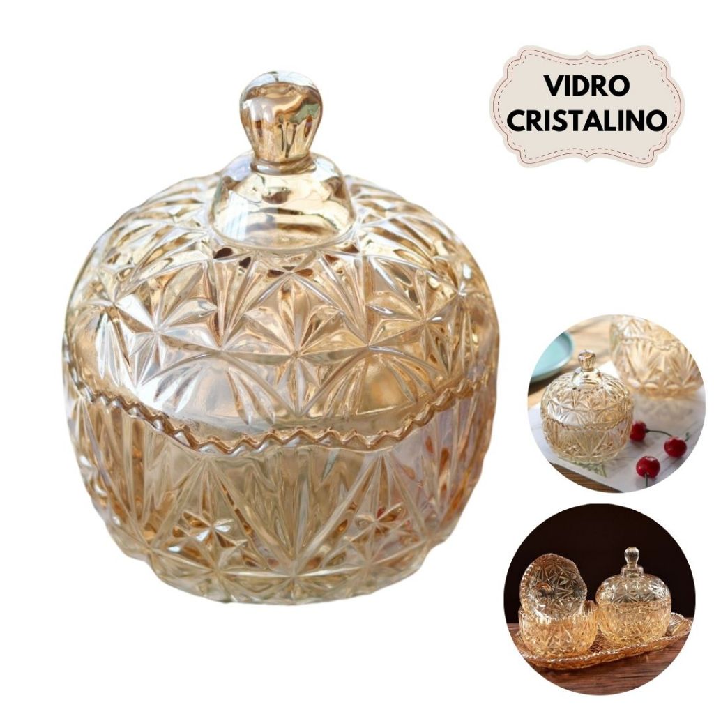 Bomboniere Vidro Cristralino Ambar Baleiro Luxo Mesa Escritorio Recepçao Trabalho Bombonier Cristal Presente Natal lar