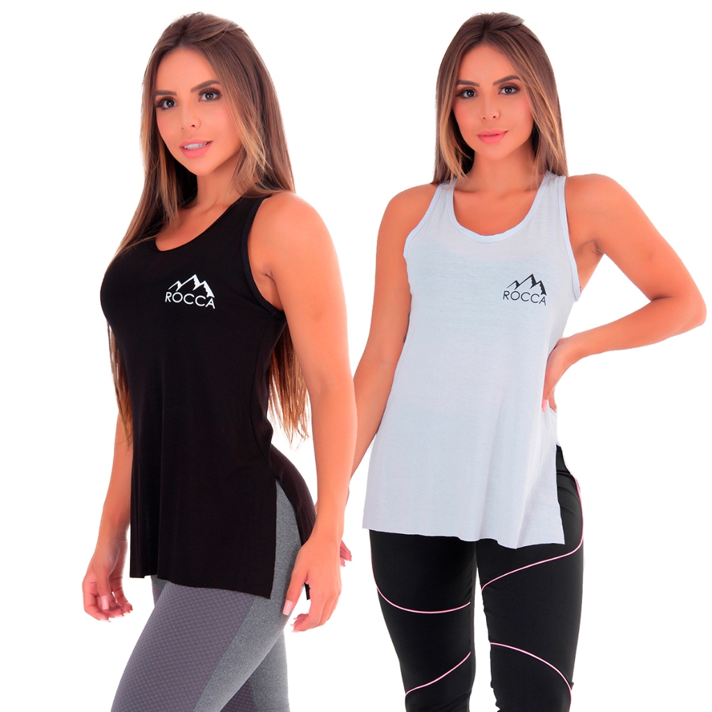 Kit 2 Regatas Femininas Fitness Rocca Tapa Bumbum Multicoloridos em Oferta na Shopee