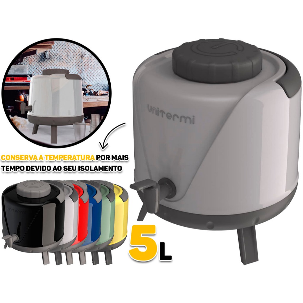 Botijão Garrafa Térmica Arezzo Com Torneira 5 Litros Café Chá Tererê Água Gelada Quente Unitermi em Oferta na Shopee