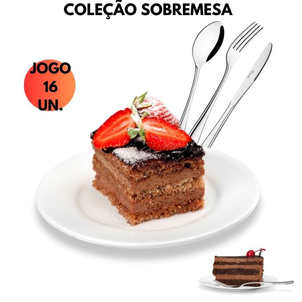 Jogo Kit De Sobremesa C/ 16 Peças 04 Prato Vidro Duralex Menu+ 04 Colher +04 Garfo +04 Faca Sobremesa Inox Bolo Mesa Posta