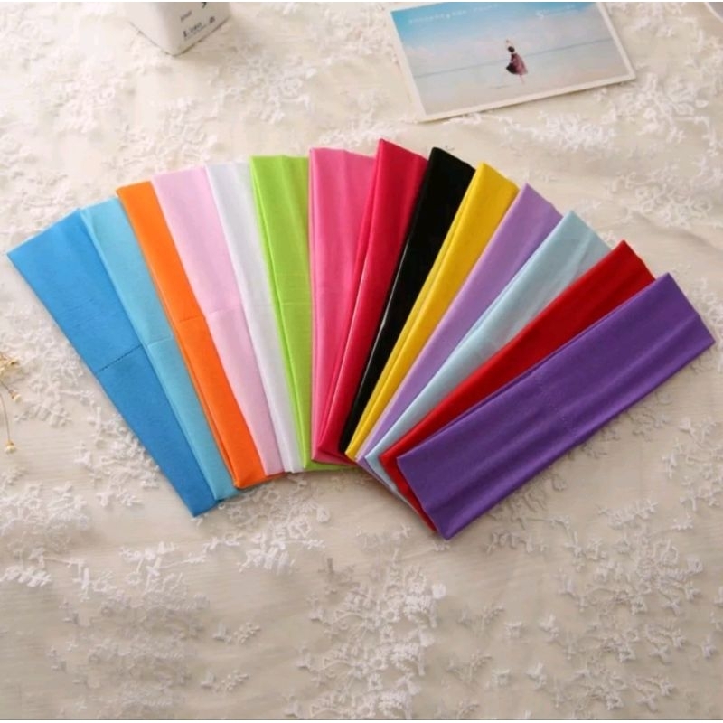 Kit C/ 12 Peças de Faixa de Cabelo em Malha Elástica Tiara Esportiva Fitness Yoga Academia