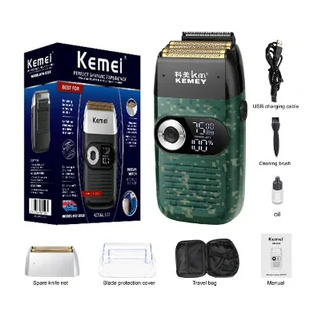 Barbeador Elétrico Kemei Km-2027 Maquina Shaver Profissional Cor Verde-escuro 110V/220V em Oferta na Shopee