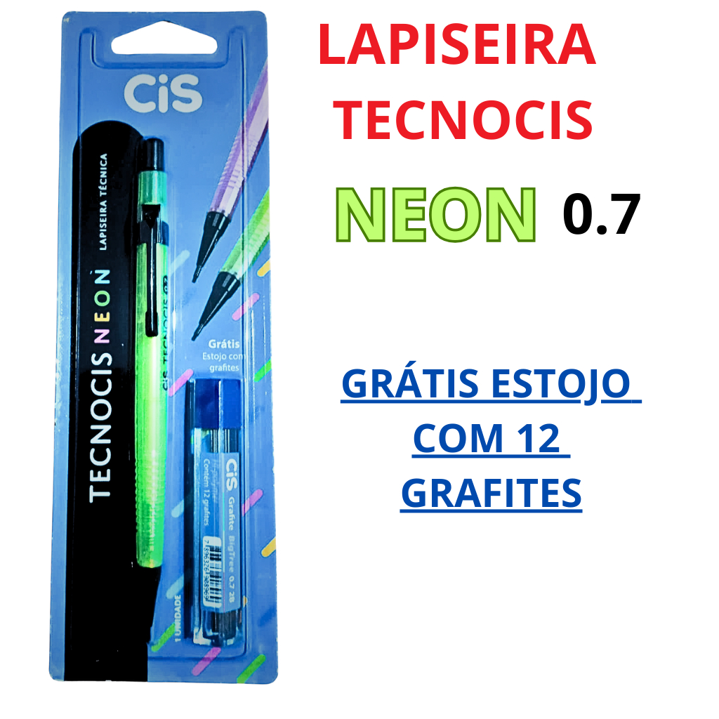 Lapiseira TECNOCIS NEON 0.5 / 0.7mm Lapiseira Técnica  - Estojo Com 12 Grafites / Unidade