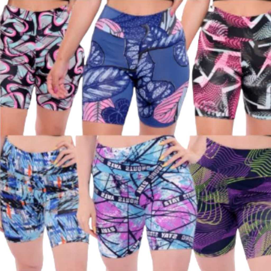 Kit 3 shorts feminino estampados suplex academia caminhada meia coxa em Oferta na Shopee