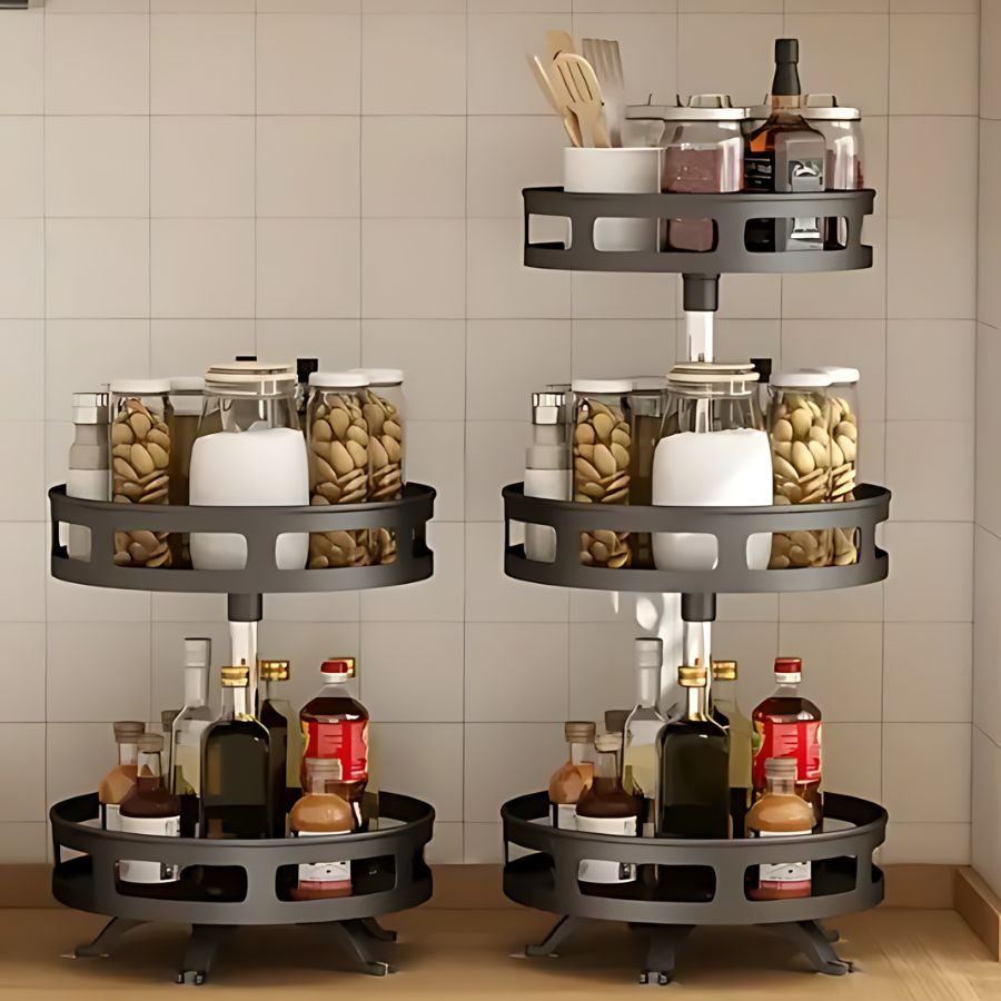 Fruteira Cesto Organizador 2 ou 3 Andares Giratório Prateleira Porta Condimento de Bancada Multiuso em Oferta na Shopee