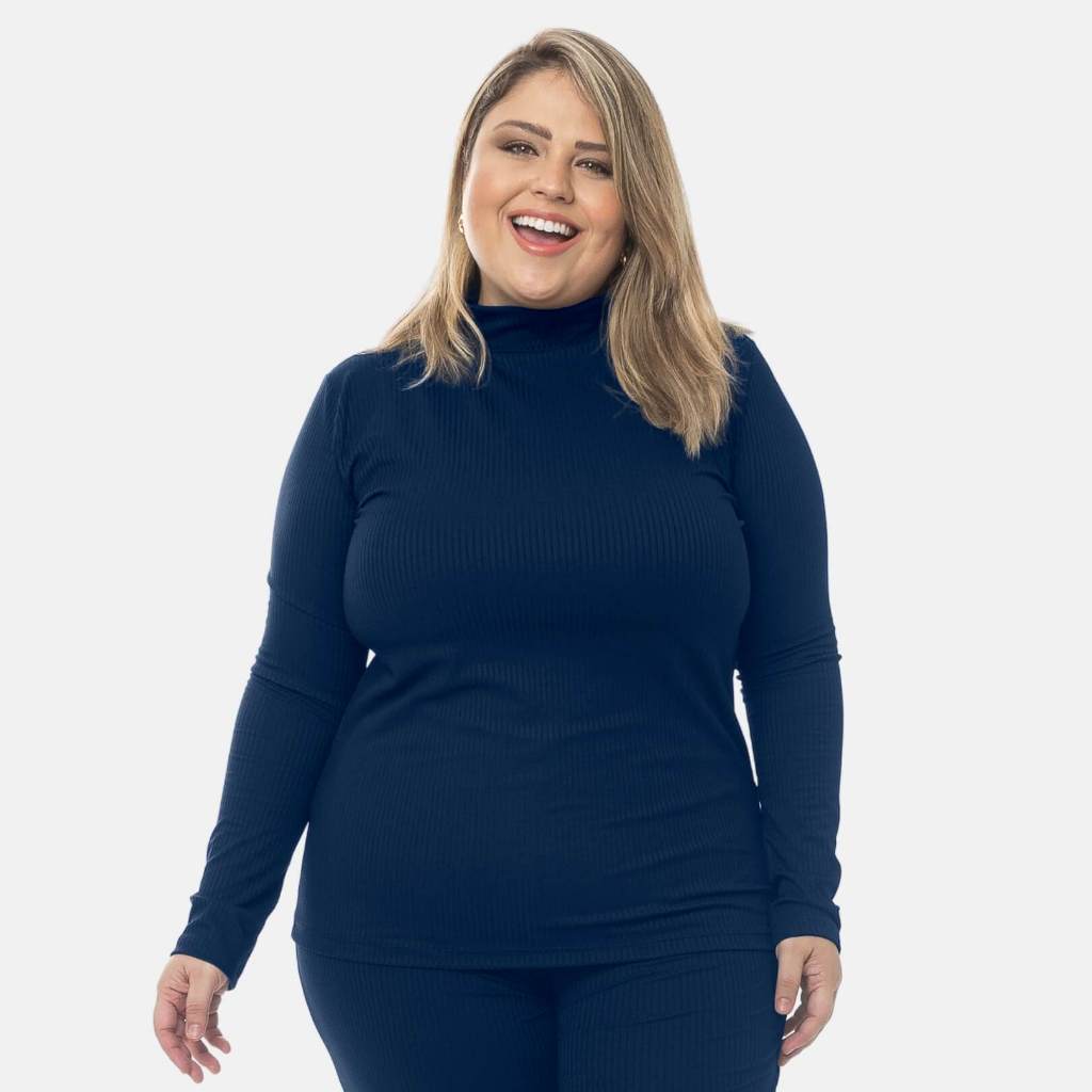 Blusa Feminina Plus Size Cacharrel de Inverno Gola Alta Canelada 1209-C1