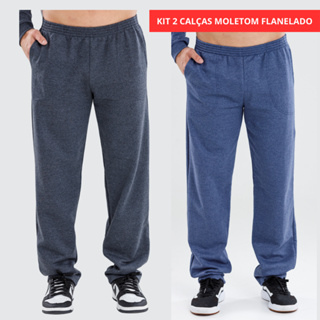 Kit 2 Calças Moletom Tradicional Masculina peluciada flanelada preta azul mescla 36 ao 48 Envio rápido em Oferta na Shopee