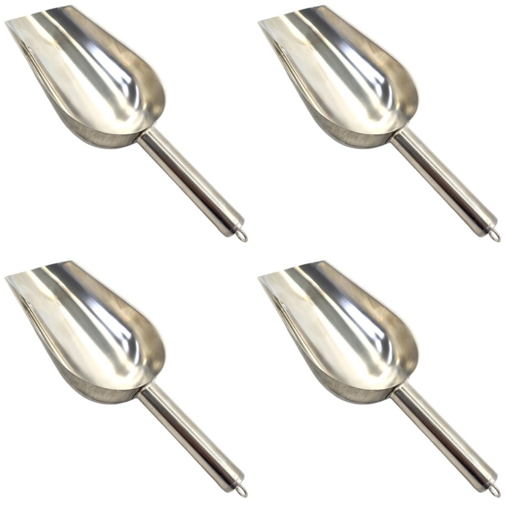 04x Pá Aço Inox Concha Pegador Dosadora Gelo Cereais Grãos