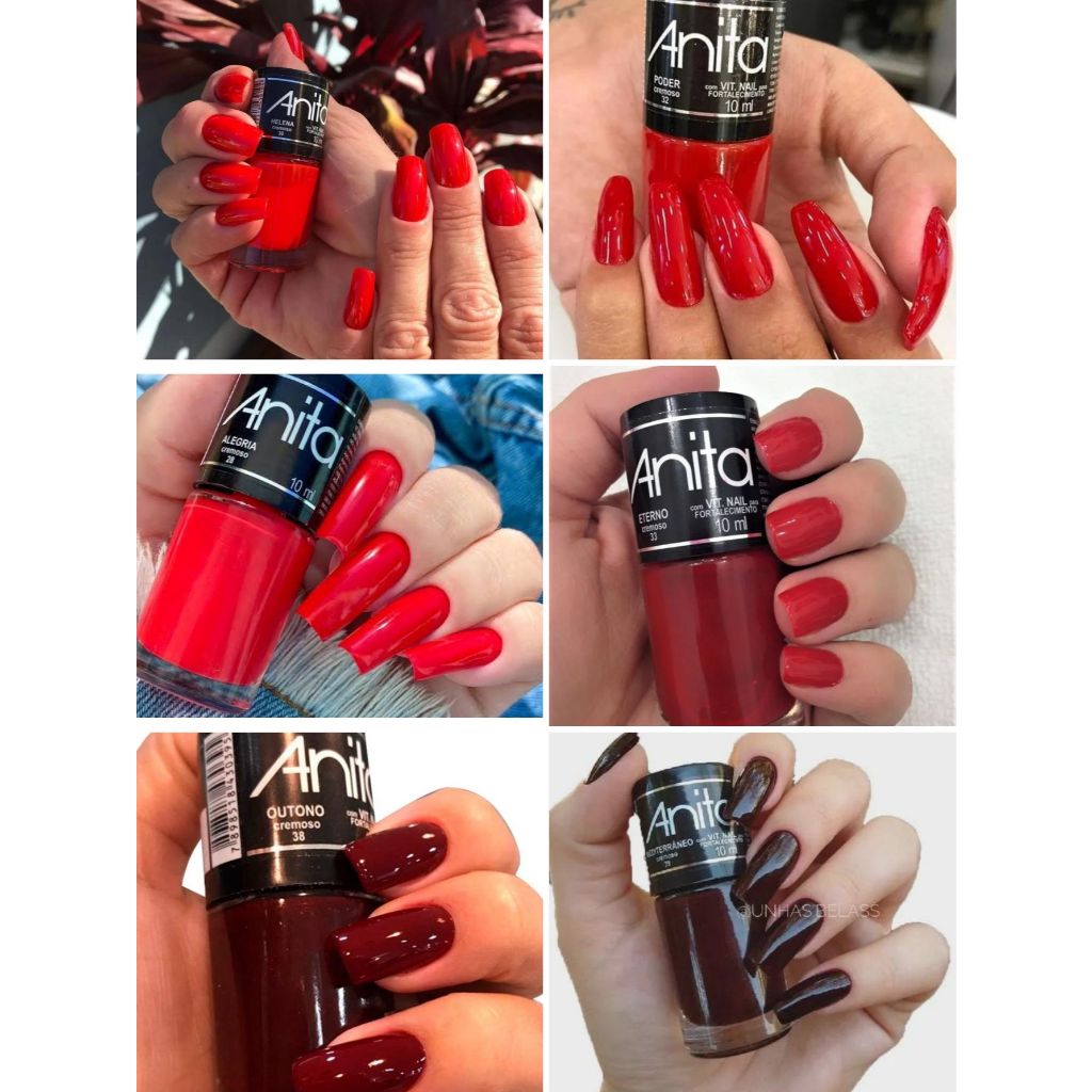 Esmalte Anita 10ml - Cores e Glitter Vermelho Vinho Marsala *Escolha a sua cor*
