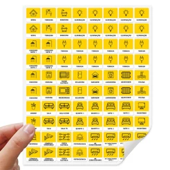 Kit 80 Etiquetas Adesivo Disjuntor Quadro de Força Energia Amarelo Quadro Distribuição 80 Unidades