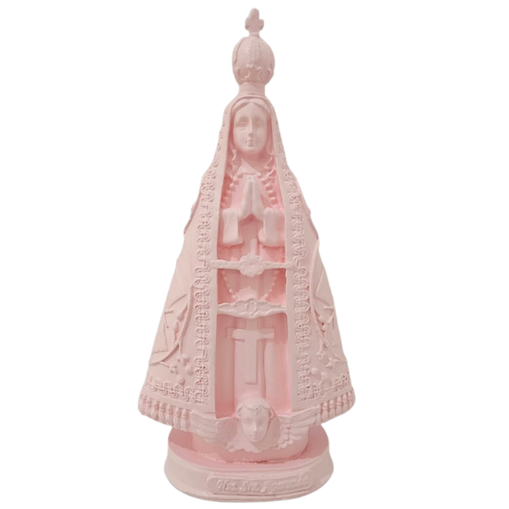 Decoração Santinha Nossa Senhora Aparecida Rosa 21cm Em Gesso - Enfeite Decorativo Religioso