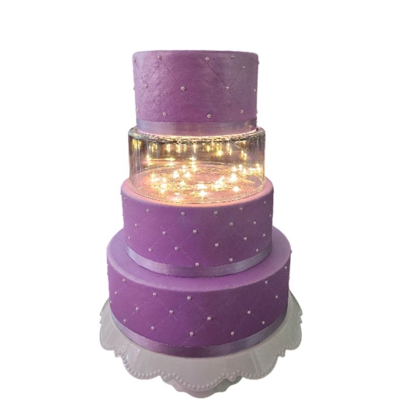 bolo fake lilais com base de Led acrílico em Oferta na Shopee