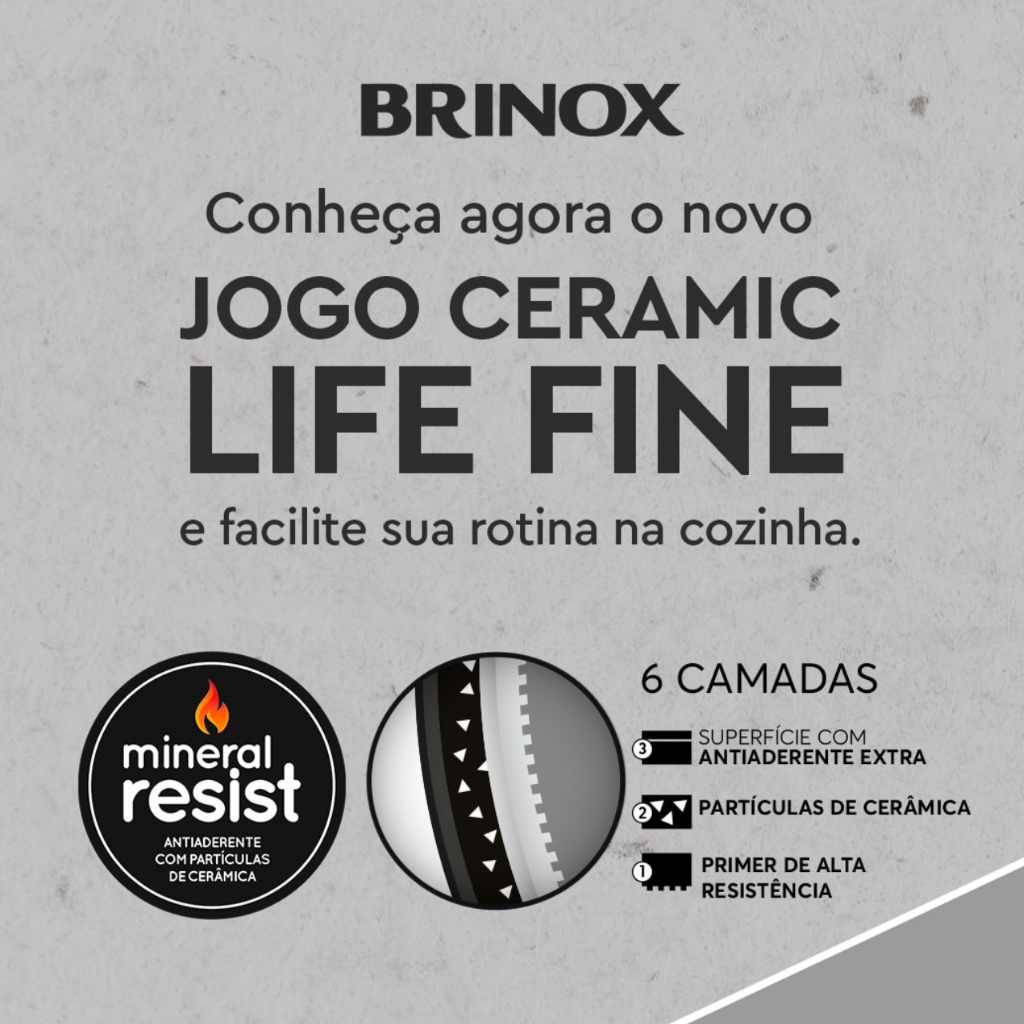 Detalhes do Jogo De Panelas Antiaderente Brinox - Fine 5 e 7 Peças - Ceramic Life