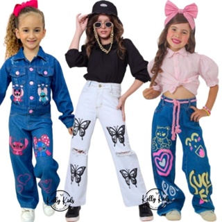 Calça Jeans Infantil Wide Leg Pantalona. em Oferta na Shopee