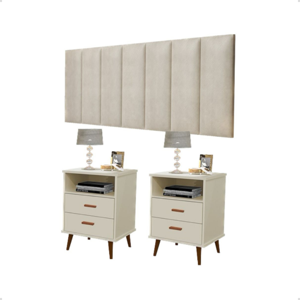 kit para quarto italia 1,60 - 2 mesas de cabeceira e 1 cabeceira madri cama queen 1,60 off white