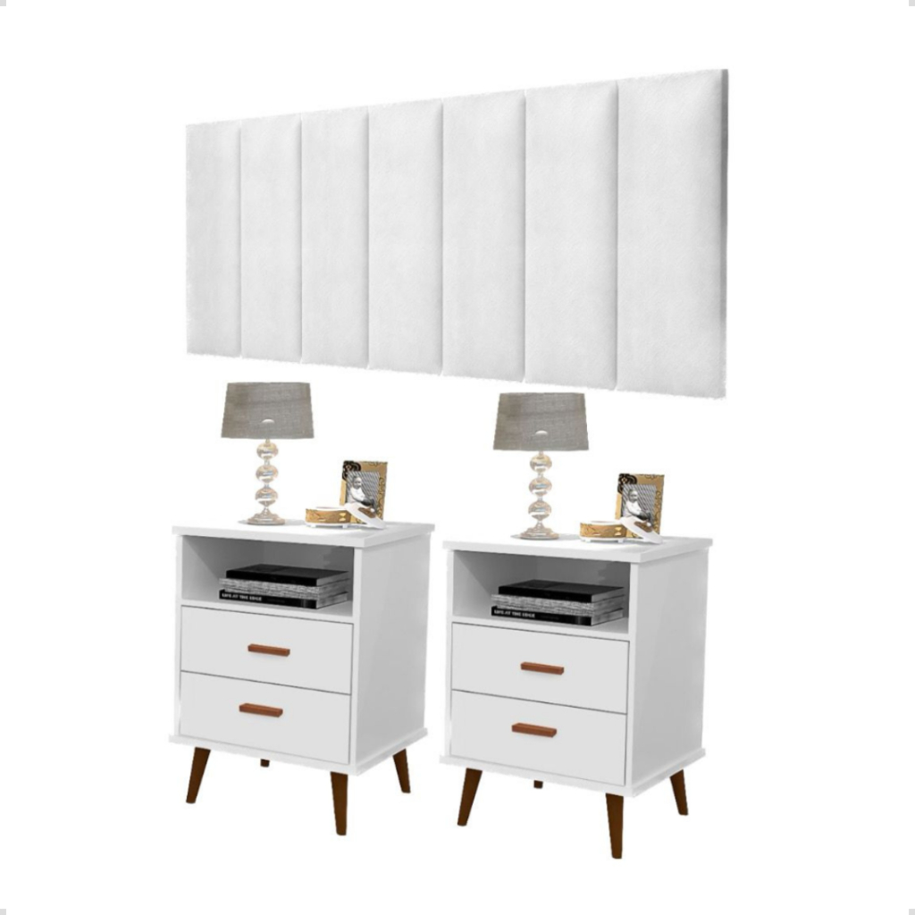 kit para quarto italia 1,60 - 2 mesas de cabeceira e 1 cabeceira madri para cama queen 1,60 - branco