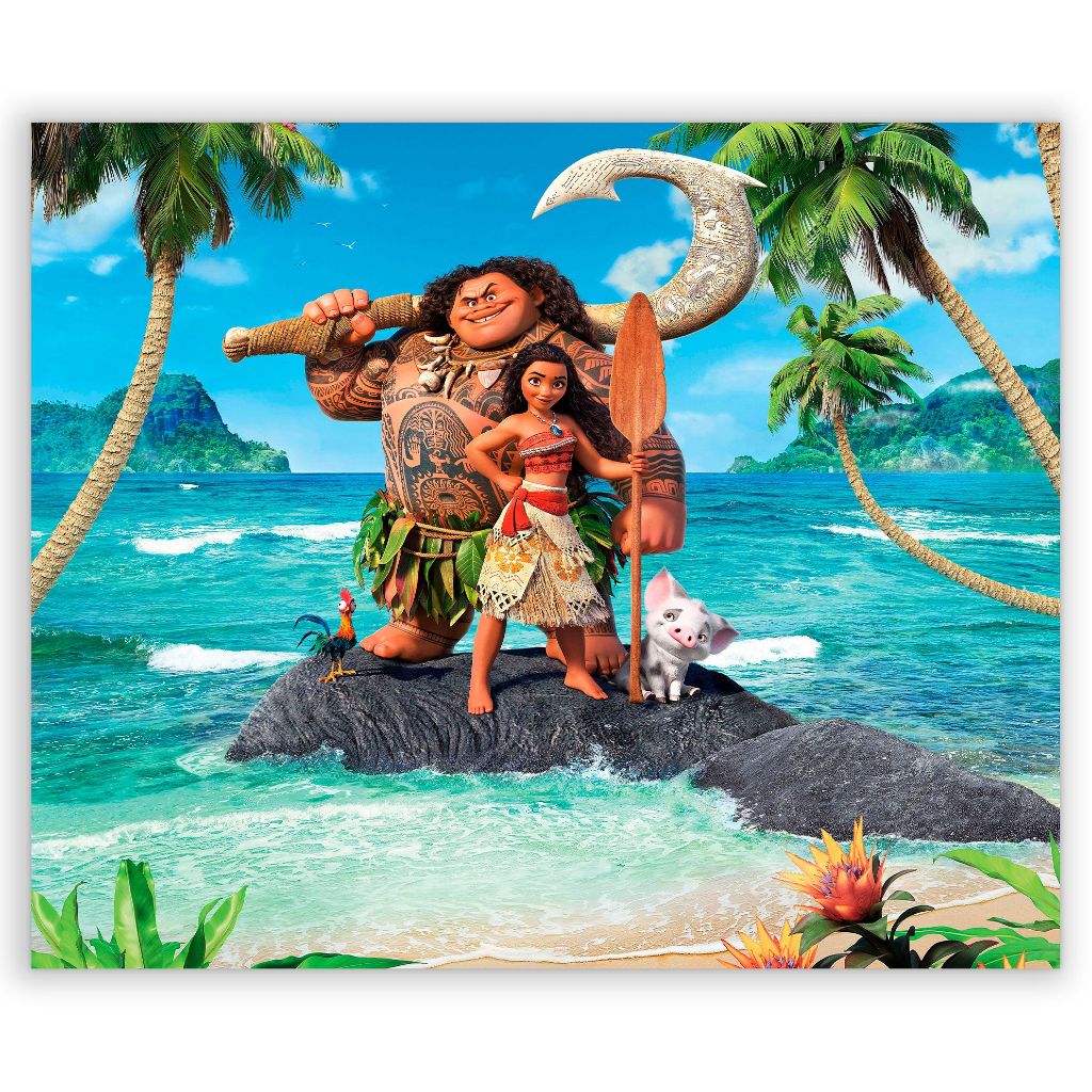 Painel de Festa em Lona 2x2m Personalizado em Lona Fosca - Tema MOANA. em Oferta na Shopee