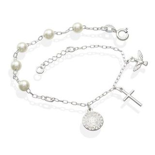 Pulseira Feminina de Prata 925 Pérola e Pingentes Religiosos pendente em Oferta na Shopee