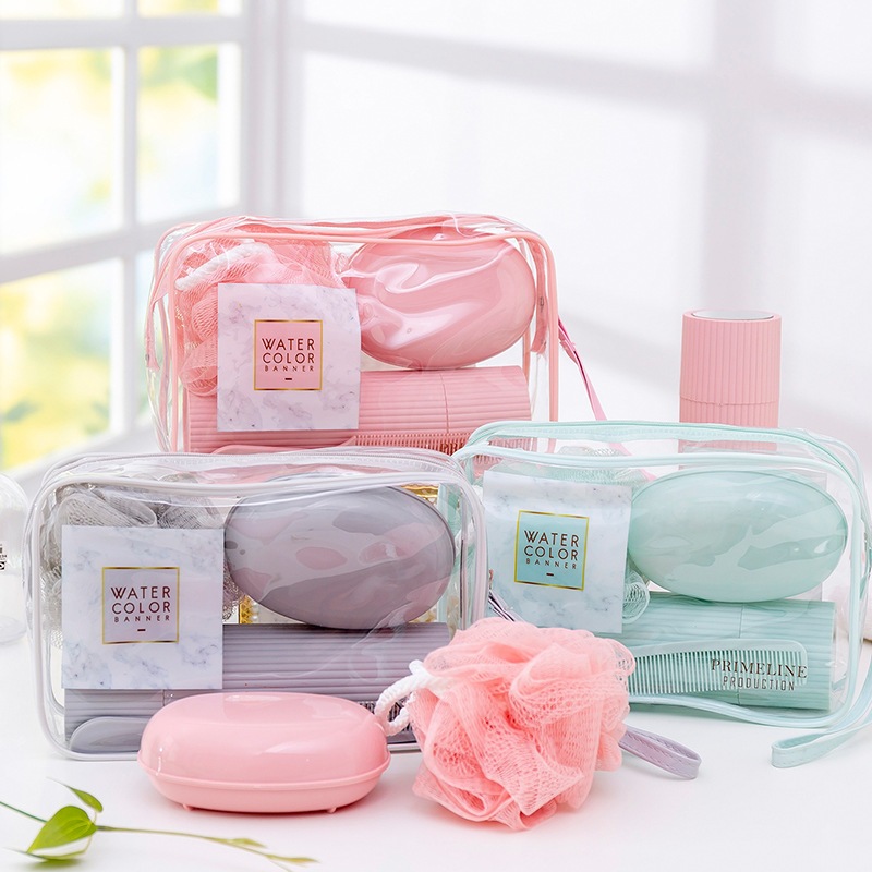 Kit Viagem 5 Peças Com Bolsa Esponja Pente e Ducha
