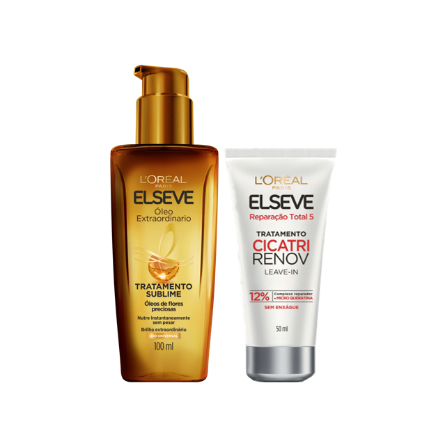 Kit Leave-in de Tratamento Cicatri Renov 50ml + Óleo Extraordinario para Cabelos Elseve Loreal Paris 100ml