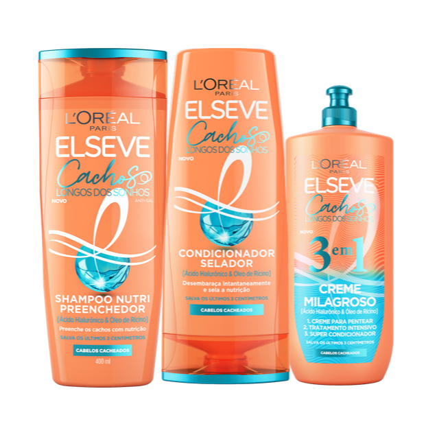 Kit Elseve Cachos dos Sonhos - Shampoo 400 ml + Condicionador 400 ml + Creme 3 em 1 em Oferta na Shopee