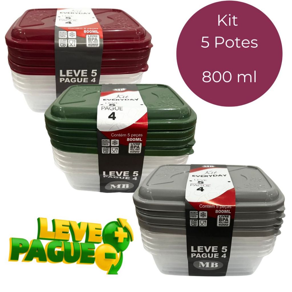 Kit Potes Hermético 800 ML Freezer e Micro-ondas 10 Potes em Oferta na Shopee