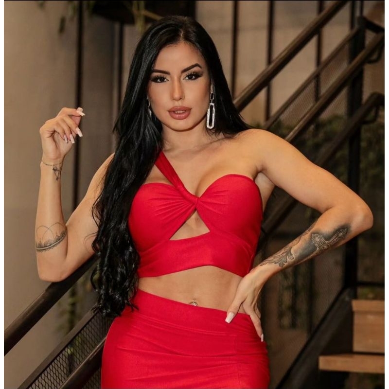 Detalhes do Top Cropped com Uma Alça Moda Feminina Suplex