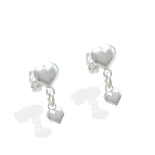 Brinco Feminino de Prata 925 Gancho com Coração Textura Orgânica