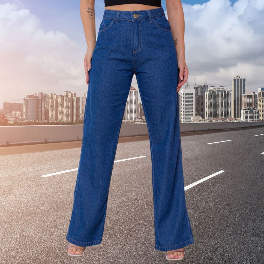 Calça Jeans Feminina Wide Leg pantalona Cintura Alta Oferta especial entrega em 24 horas Outlet de fábrica