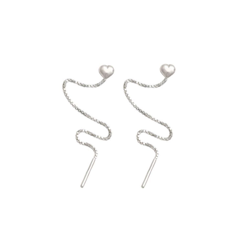 Brinco Feminino de Prata 925 Passante com Coração em Oferta na Shopee