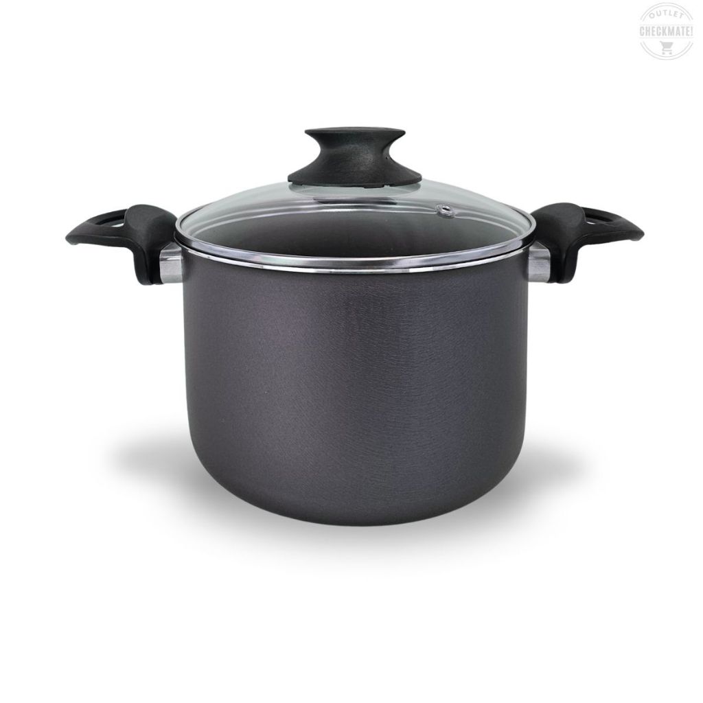 Caldeirão 18 cm Com Tampa de Vidro Antiaderente Com 5 Camadas De Teflon Cor Preto Grafite