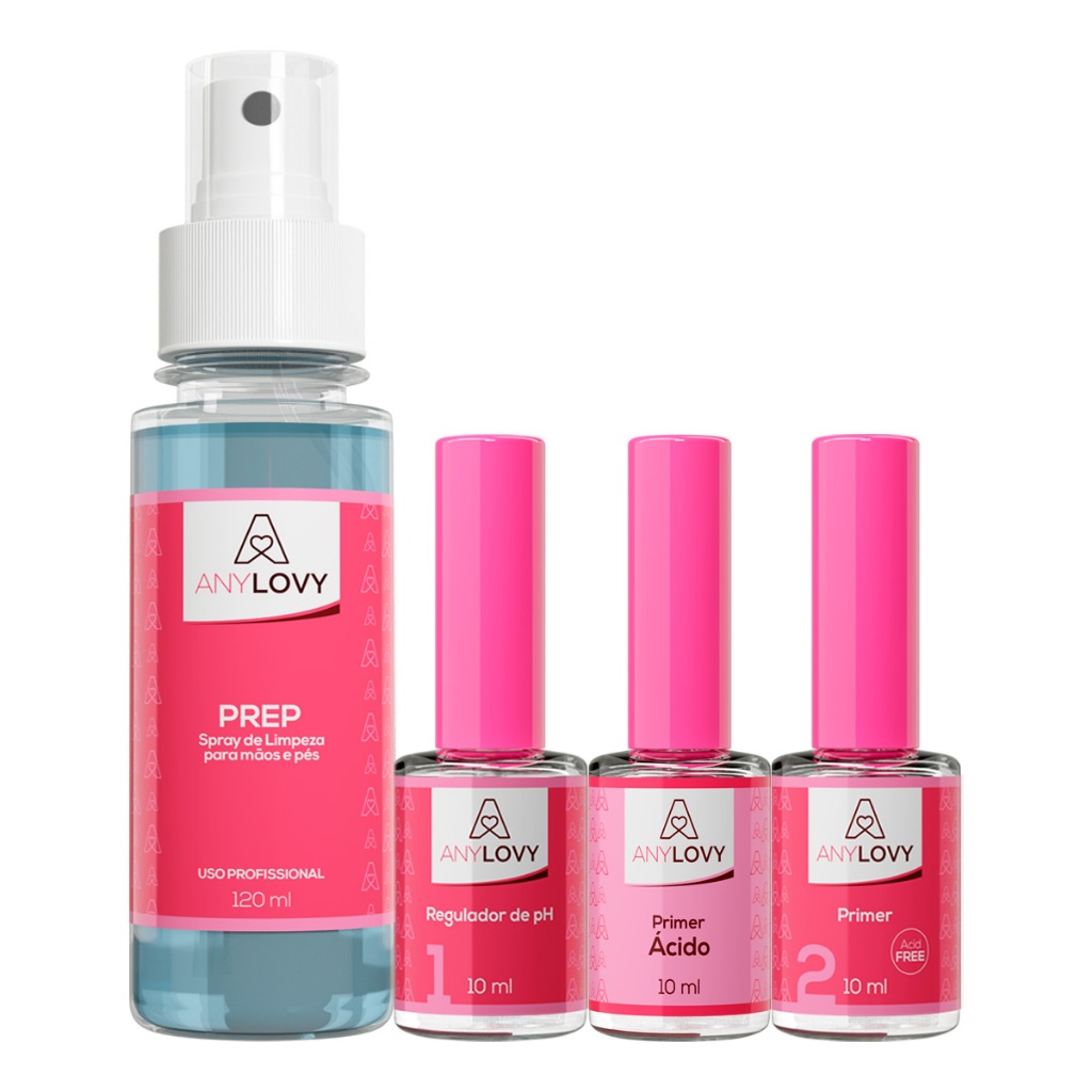 Prep Higienizador De Unhas Primer Ácido + Primer Sem Ácido + Regulador De Ph Anylovy