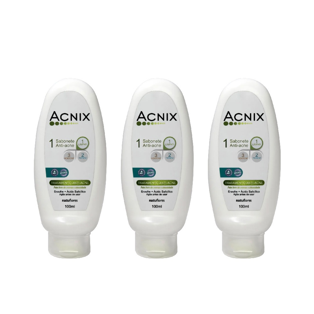 Kit 3x Acnix Sabonete Líquido  100ml Tratamento Anti Acne Natuflores - Beauty