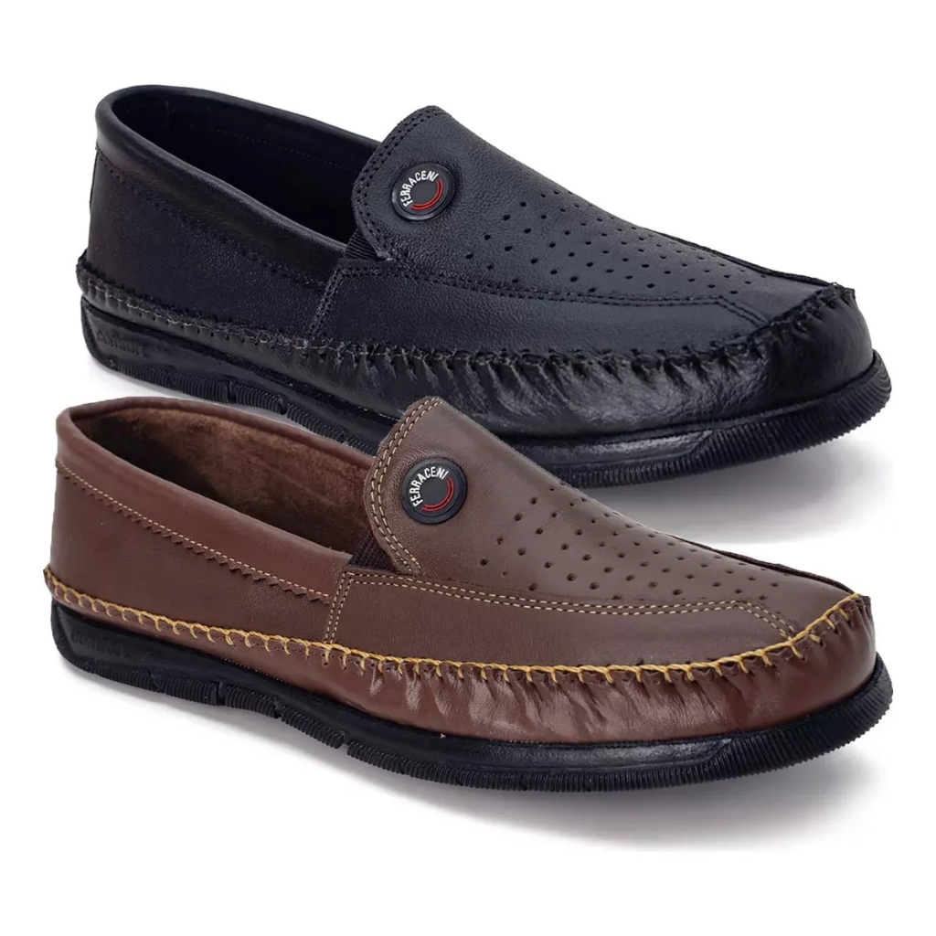 Kit 1 ou 2 Pares Sapatilha Mocassim Slip Masculino Couro Legítimo Confortável Promoção