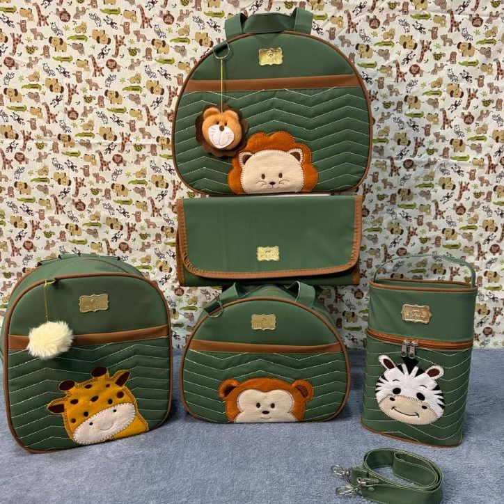 Kit Bolsa maternidade Safari ,   Bolsa de Bebê, Alta Qualidade, Resistencia, Kit completo 5 peças  impermeável