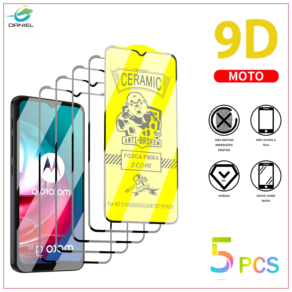 Película KIT 5 Premium Cerâmic Fosca MOTO E30 E13 E20 E22 E32 E7 E7 POWER E40 EDGE 30 ONE PUSION Película protetora