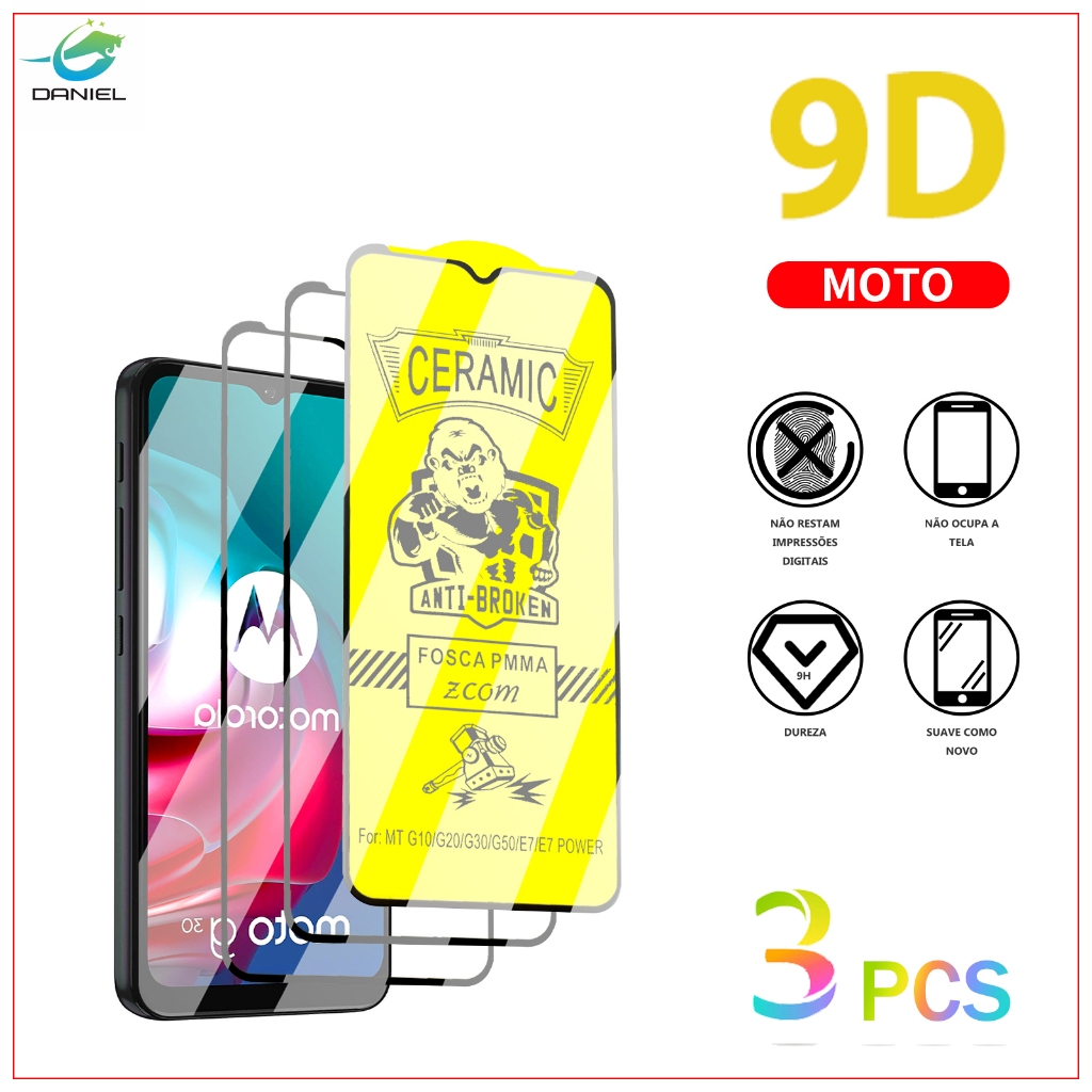Película KIT 3 Premium Cerâmic Fosca MOTO E30 E13 E20 E22 E32 E7 E7 POWER E40 EDGE 30 ONE PUSION Película protetora