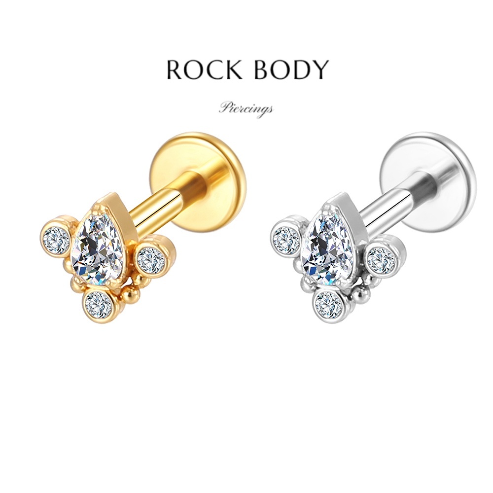 【Rock Body】Piercing Helix Conch Labret Aço Cirúrgico Pvd Indiano Zircônia Cravada Piercing Orelha Ponto de Luz Trágus