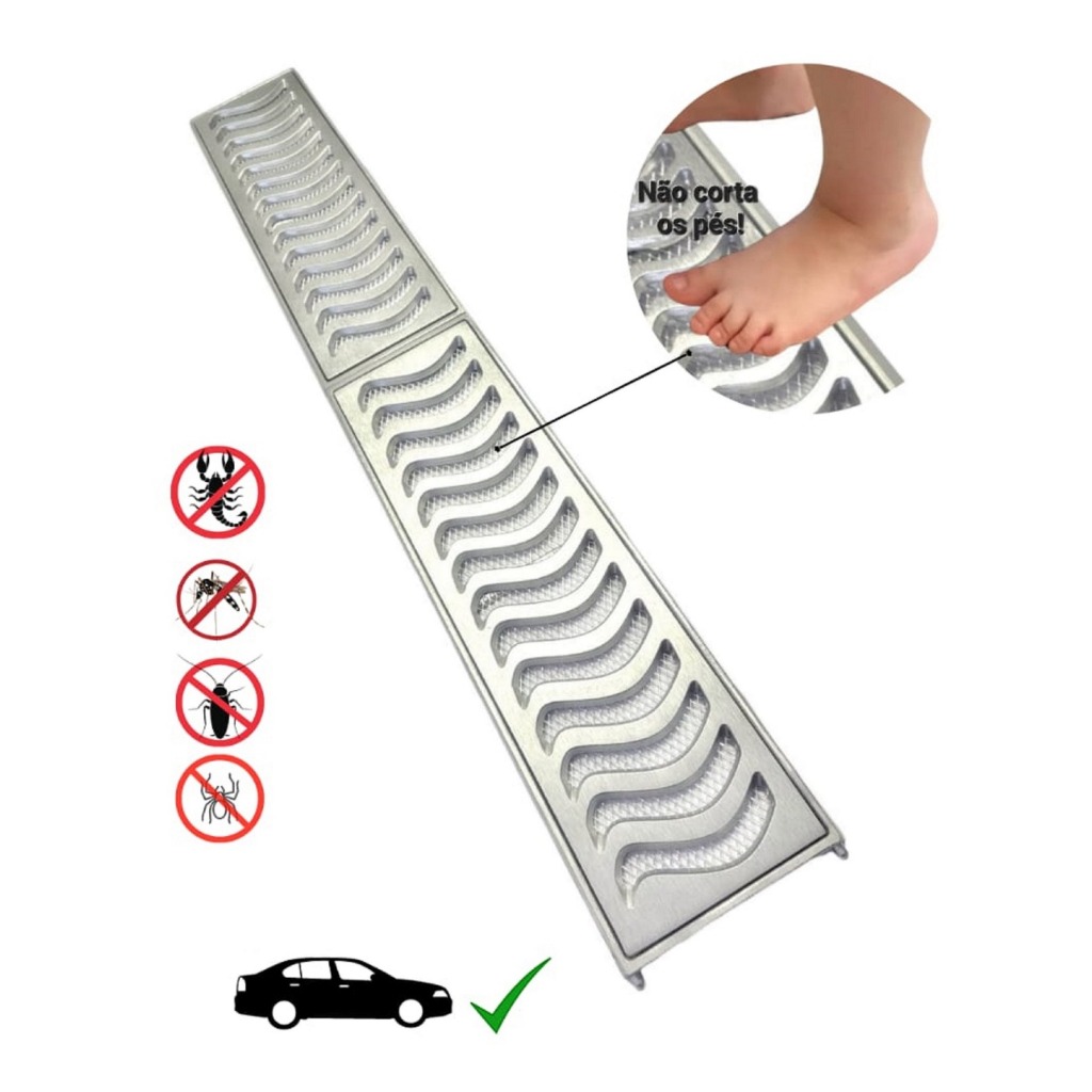 6 metros do Ralo Grelha Linear Elite 15x50cm Reforçado Anti Insetos Com Aro De Fixação
